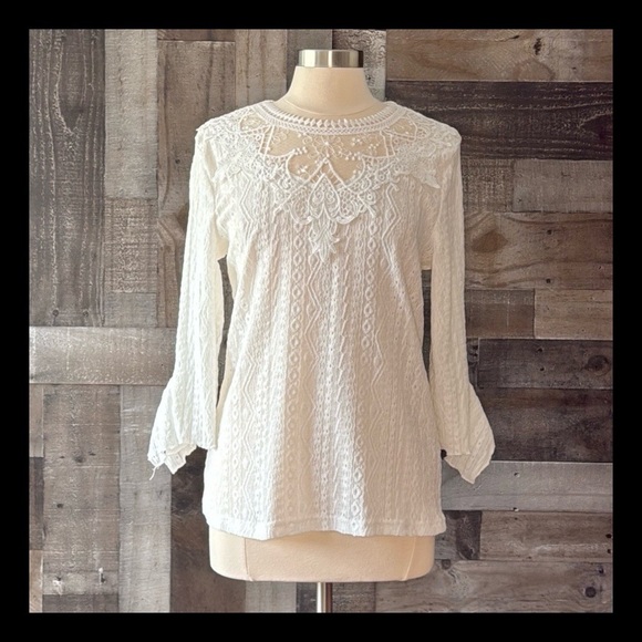 Gorgeous white peasant top medium boho angelic coquette romantic flower power - Picture 1 of 13